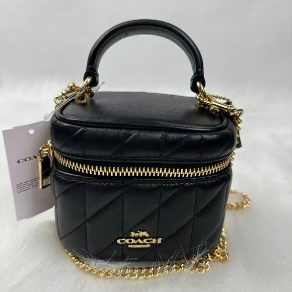 Coach Ava Crossbody Bag With Quilting In Gold/Black Leather CY730 - Picture 1 of 11